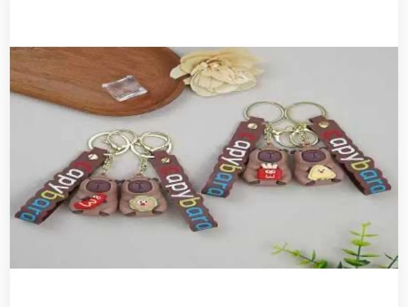 789032 Cute 3D Capybara Silicone Keychain with Wristlet Strap