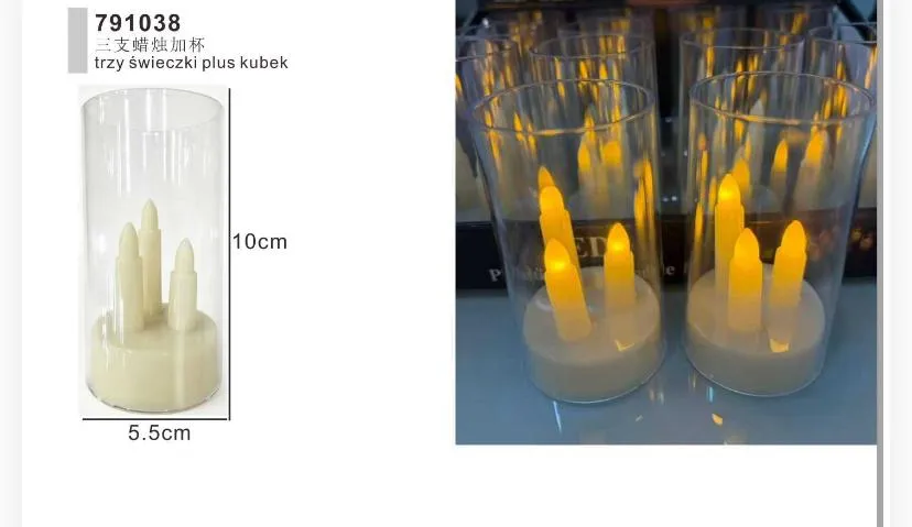 791038 Triple-Flame LED Candle in Clear Glass Cup