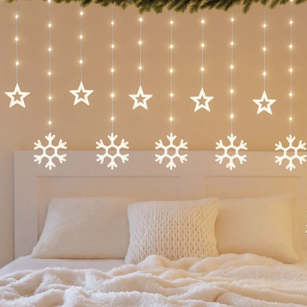 LED Stars and Snowflakes 40 – warm white 8 modes decorative curtain-L090911
