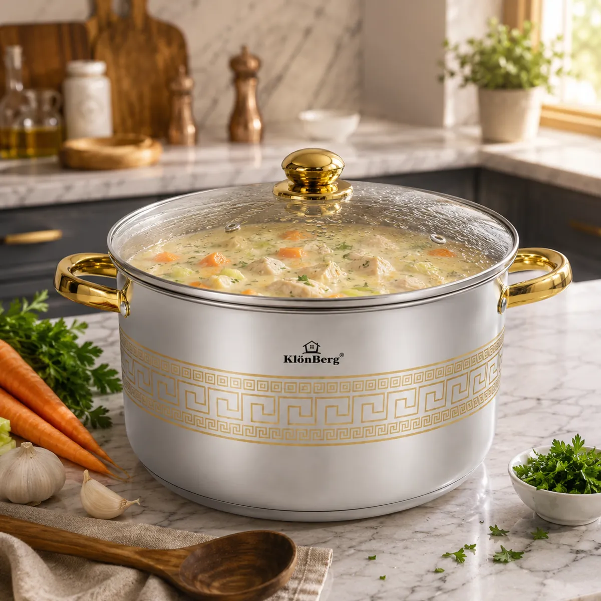 Stainless Steel Stock Pot 30cm 12L with Lid and 5-Layer Base