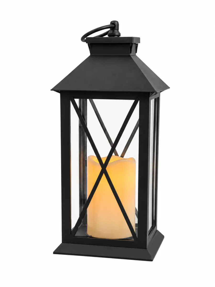 LED Lantern with Flameless Pillar Candle 34.5 cm ,Black