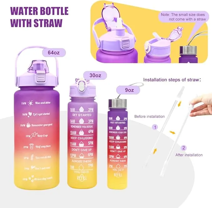 Motivational Gradient Water Bottle with Straw - Daily Hydration KDM0433
