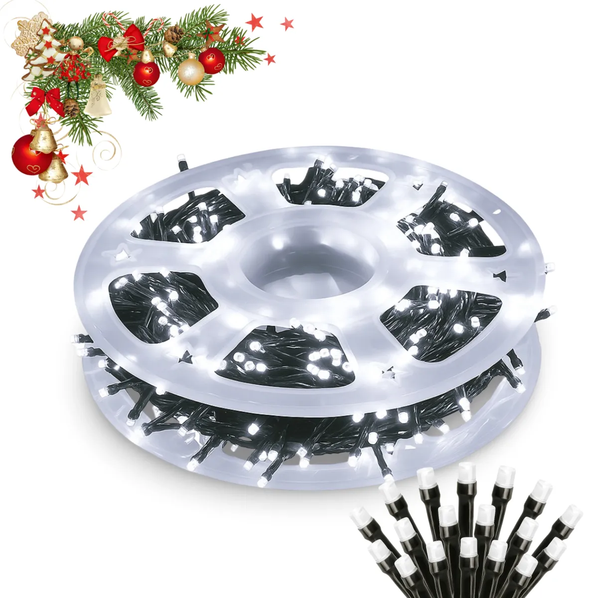 CHRISTMAS TREE LIGHTS ON A SPOOL 500 LED 50 M - COLD WHITE - 8 MODE - CP1178