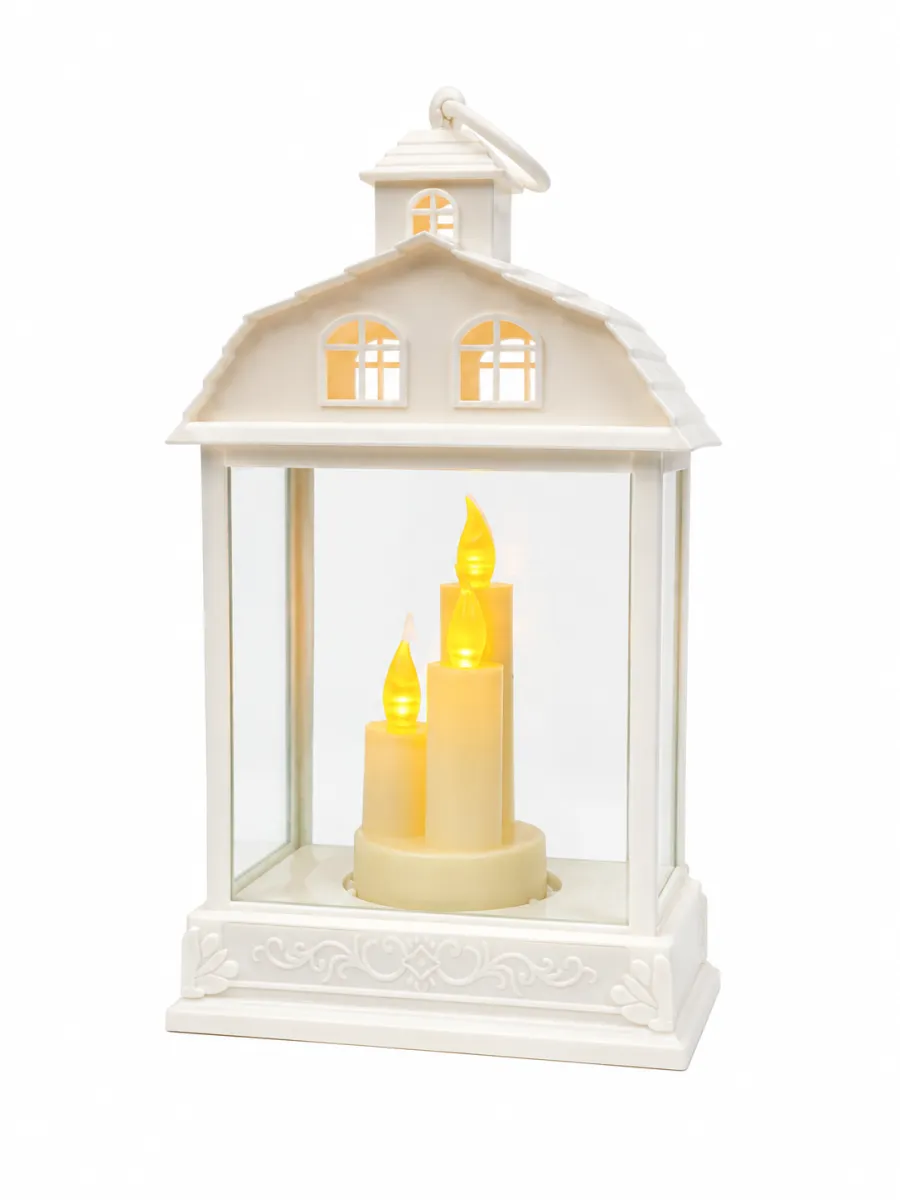 LED lykt Heritage House hvit med LED-stearinlyss