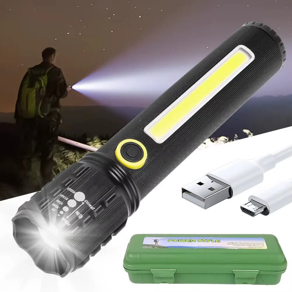 Powerful LED Zoom Flashlight with COB Side Light & Case KDM0332