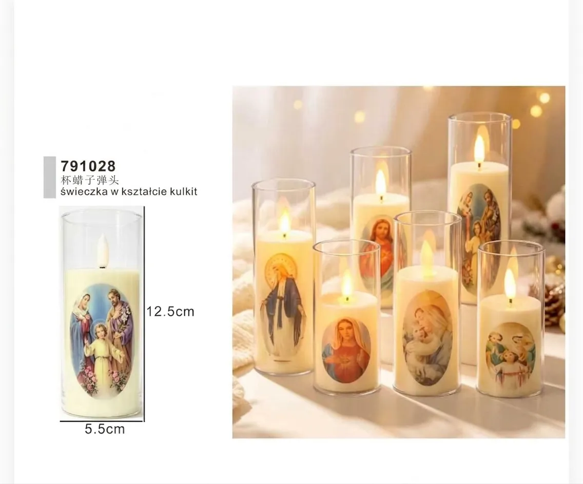 791028 Religious Flameless LED Candle in Clear Glass Cup (12.5cm)