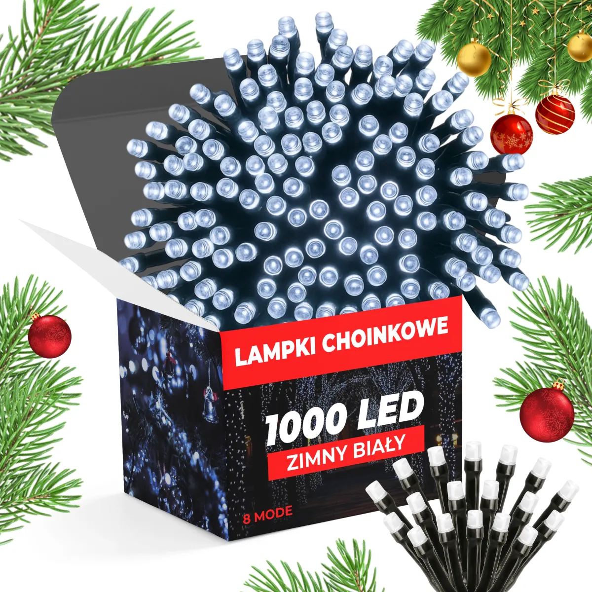 Christmas Tree Lights 1000 LED - 75 M - Cold White - 8 Mode - L090901