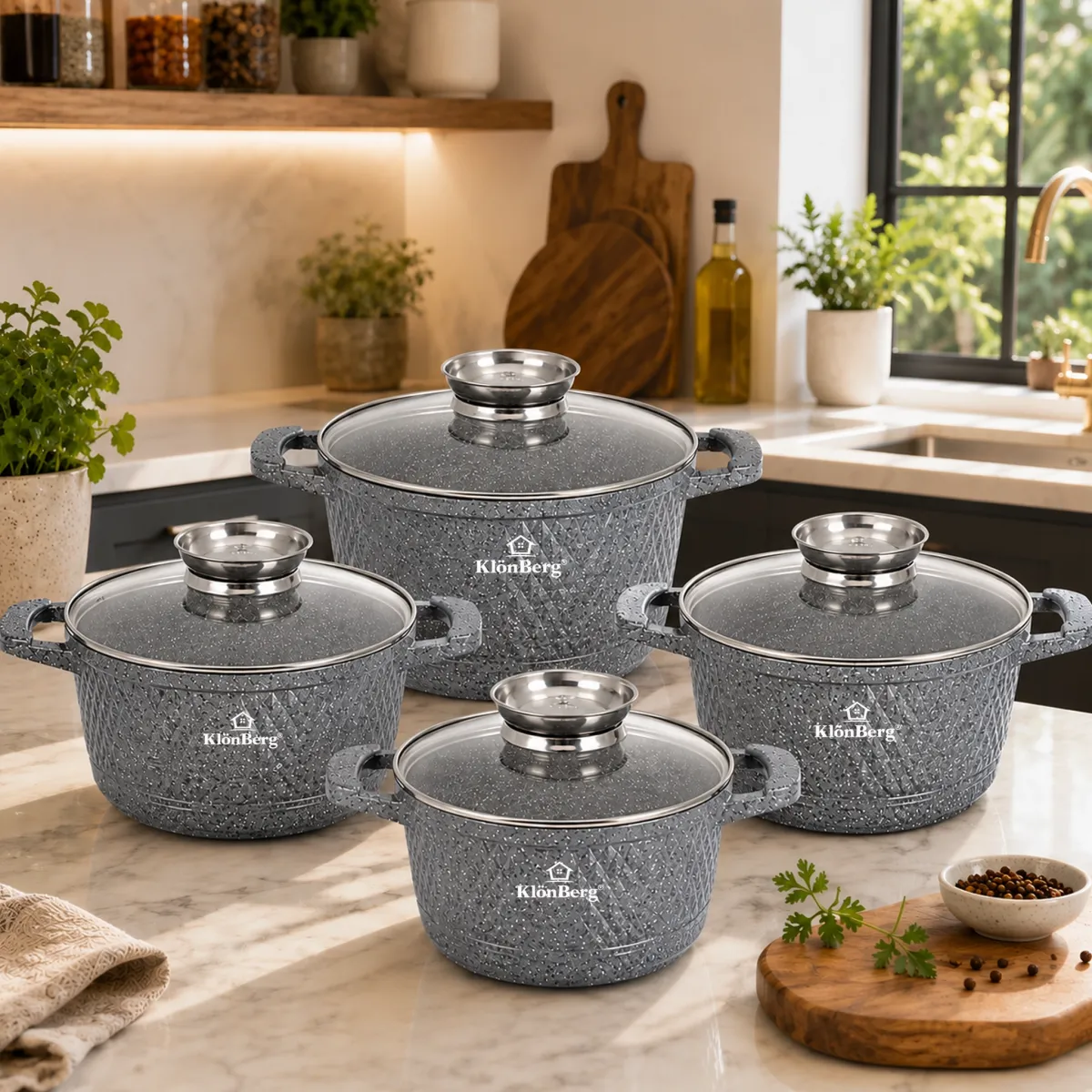 Ceramic Marble Cookware Set 8 Piece Cast Aluminium