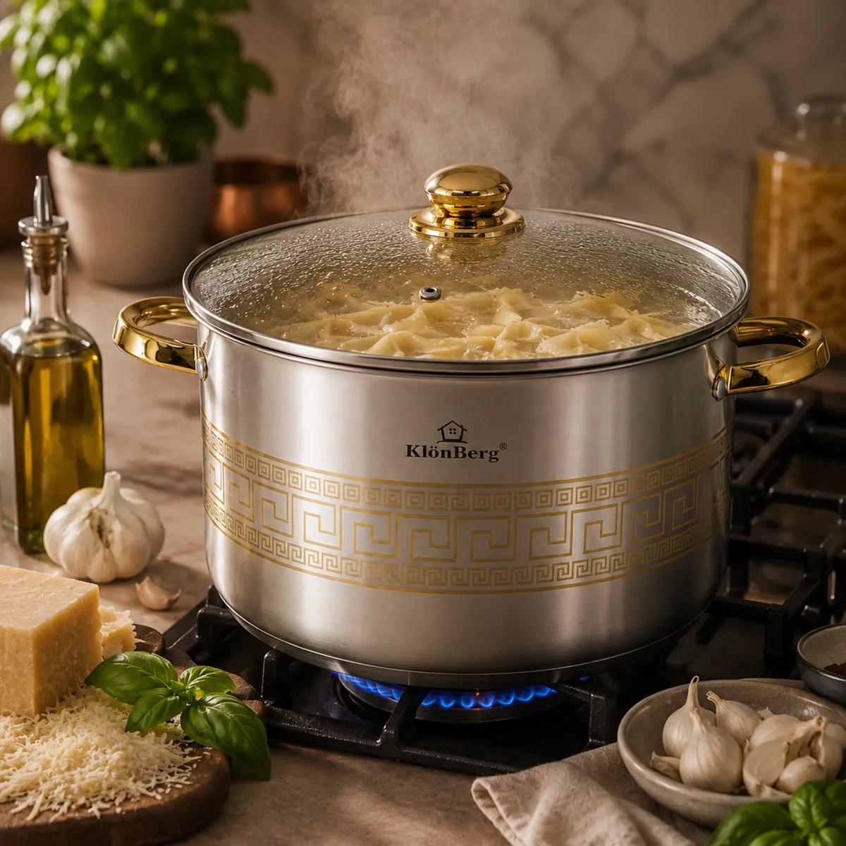 Stainless Steel Stock Pot 34cm 17.2L with 5-Layer Base with Glass Lid