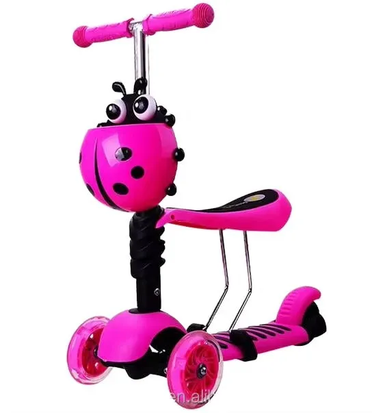 3-in-1 Kids Scooter with Seat & Ladybug Basket - Pink