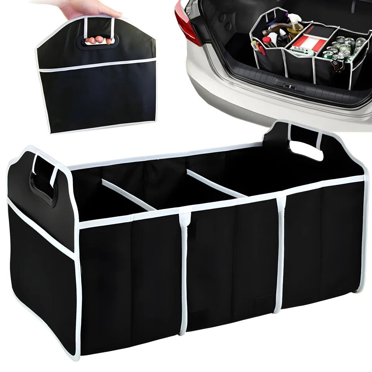 CAR BOOT ORNGANISER TRUNK BAG WITH 3 COMPARTMENT WEAR RESISTANT TRUNK STORAGE-BO1111