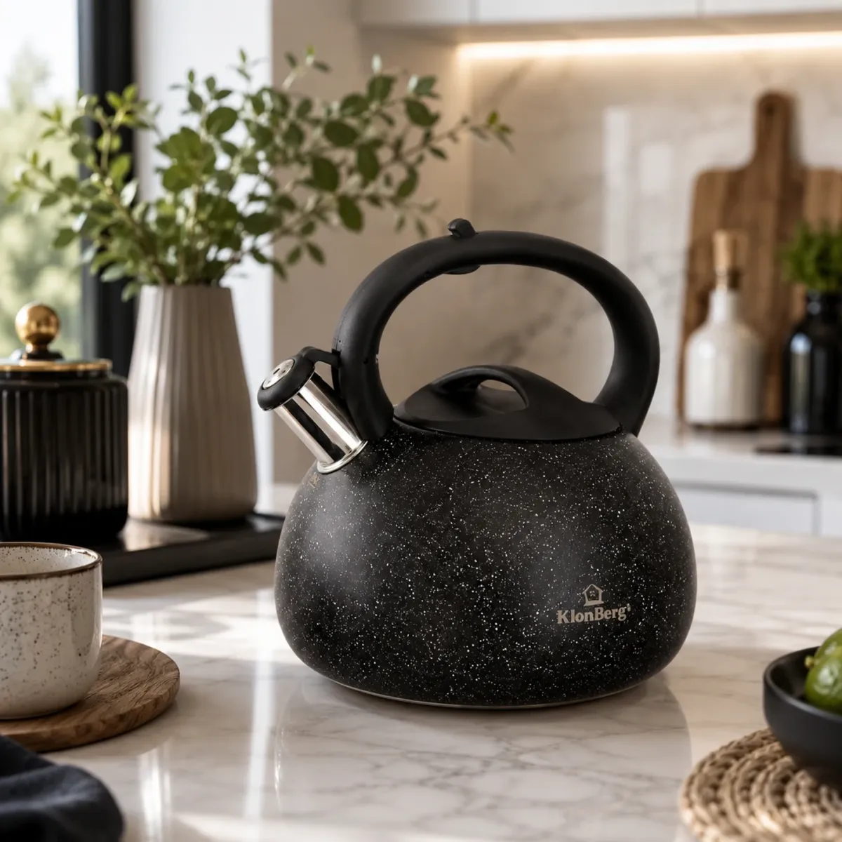 Whistling Kettle 3.0L Stainless Steel Black with Non-Heating Handle KB-6632