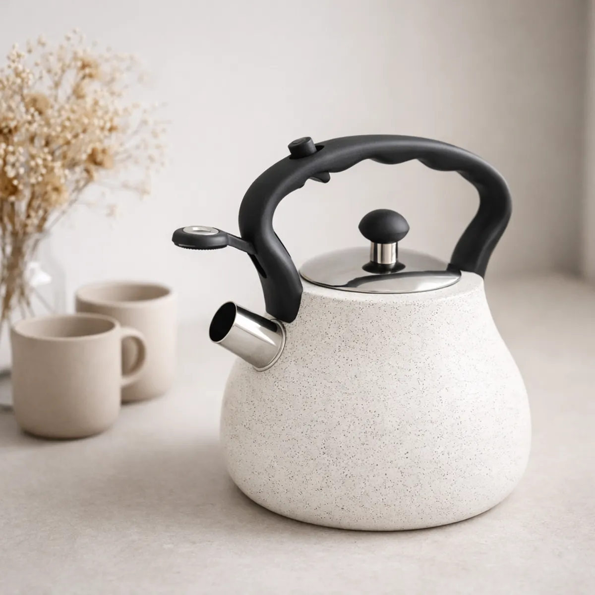 Stainless Steel Whistling Kettle 3L White Marble Induction KB-6618