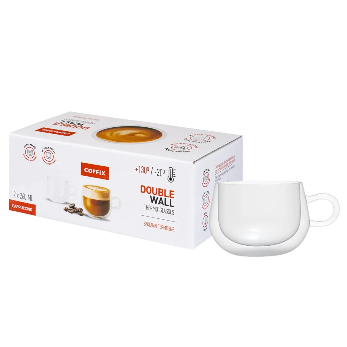 Thermal Glasses with Handle for Cappuccino (2x260 ml)