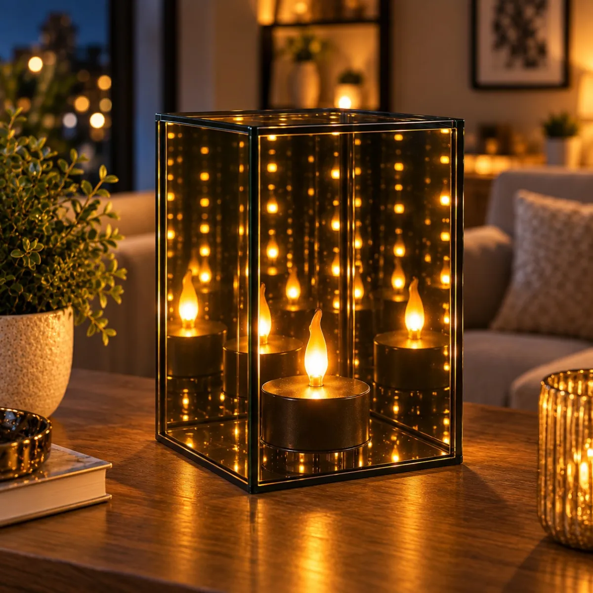 3D LED speillanterne 10 × 10 × 15 cm, svart