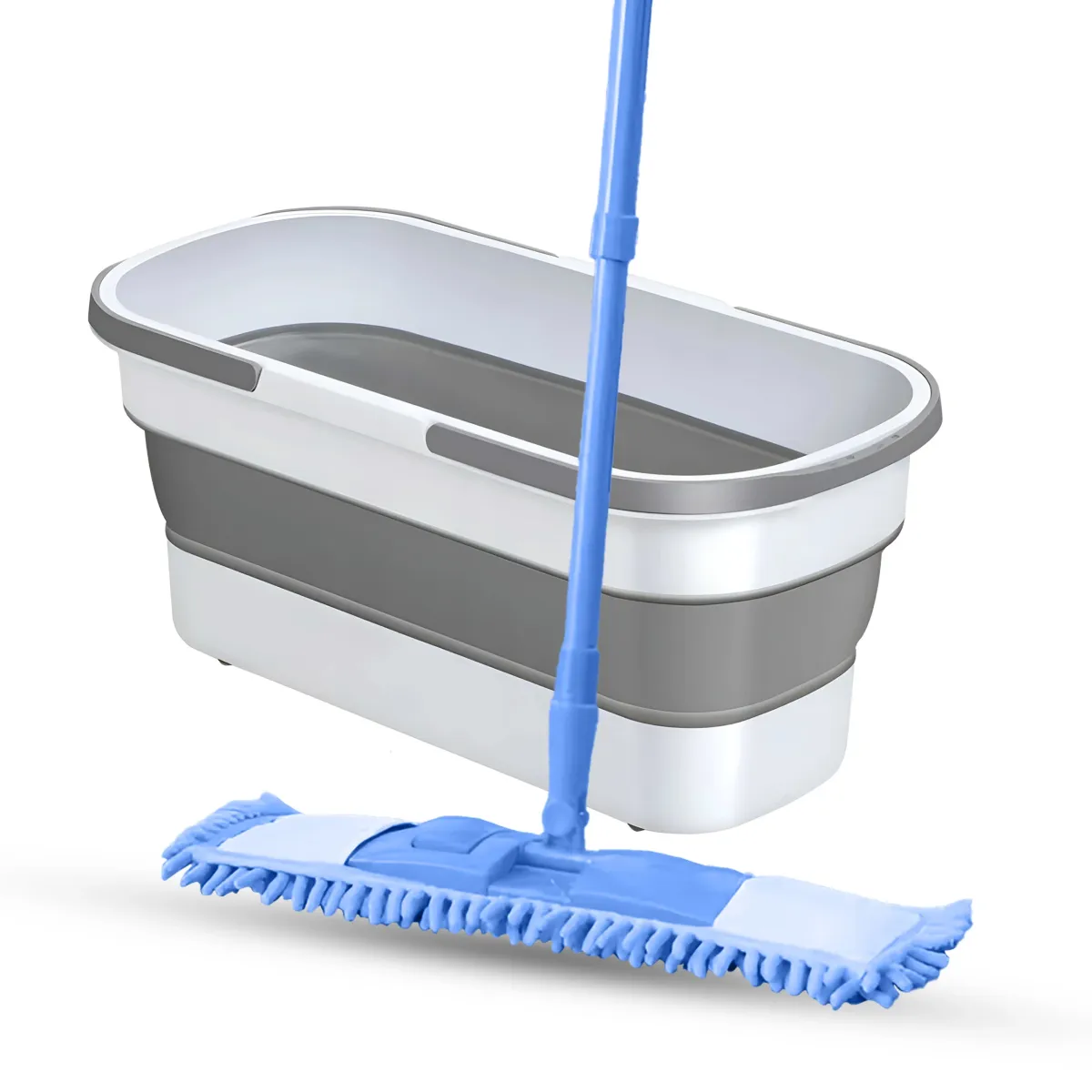 25L Folding Silicone Bucket with Telescopic Microfiber Flat Mop | K020262