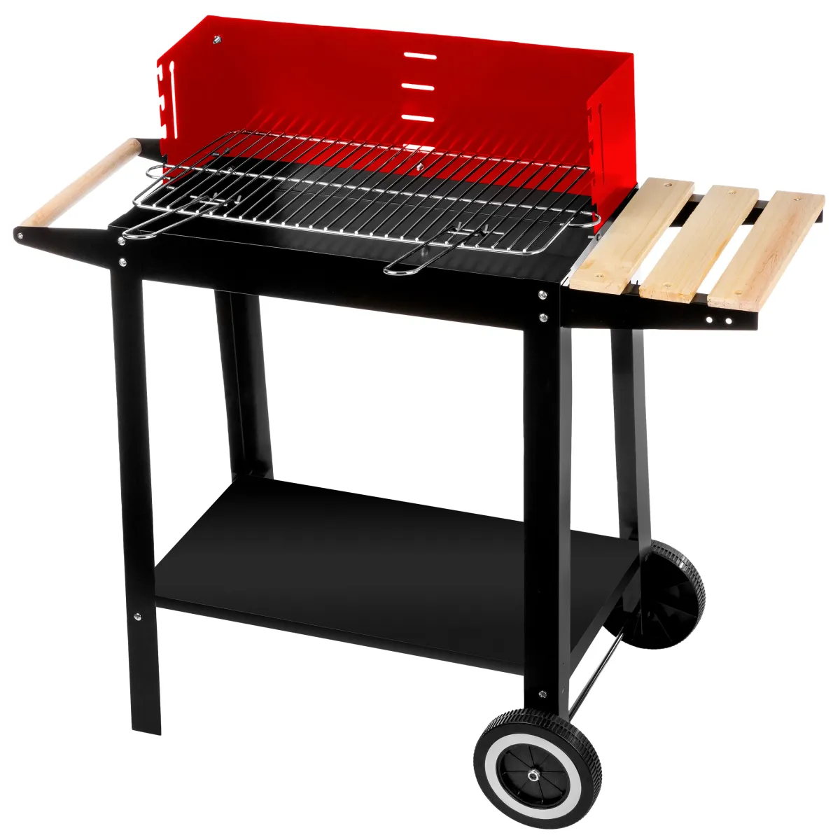 BOXER Barbecue Grill – Portable Charcoal BBQ Wagon with Wheels, Chrome Plated Cooking Rack & Storage Shelf - BX-3224