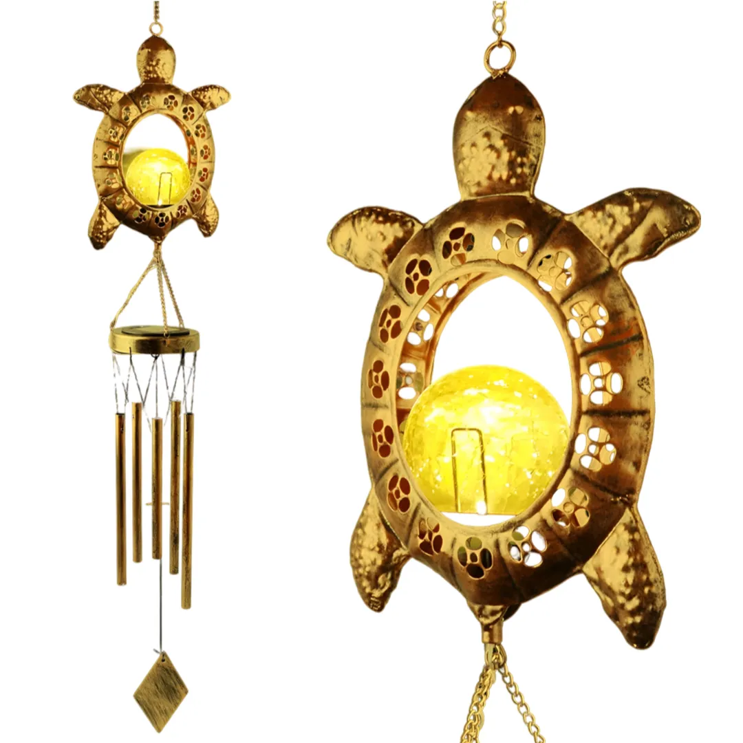 Solar Turtle Shape With Wind Chimes Metal Hanging Lamp - Warm White - SL1173