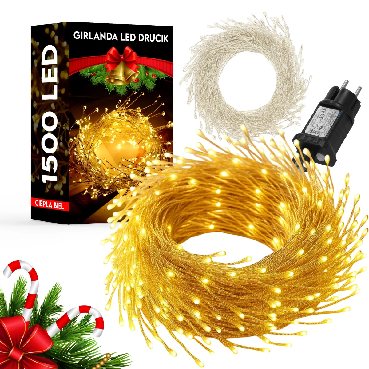 Christmas Garland String Lights - 1500 LED - 60M - Warm White - 8 Mode-L090954