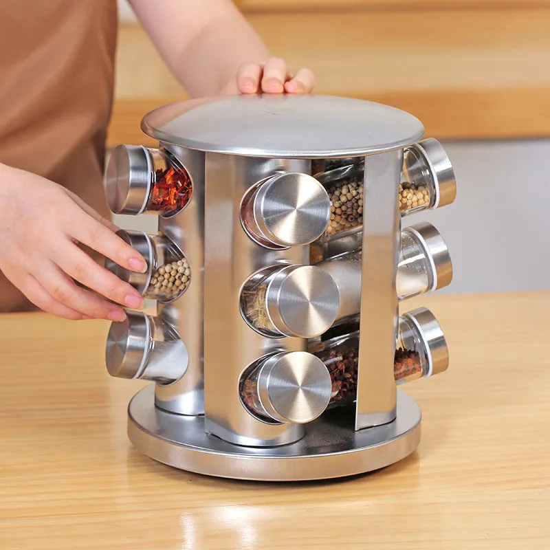 Modern Rotating Spice Rack - 12 Glass Jars KDM0506