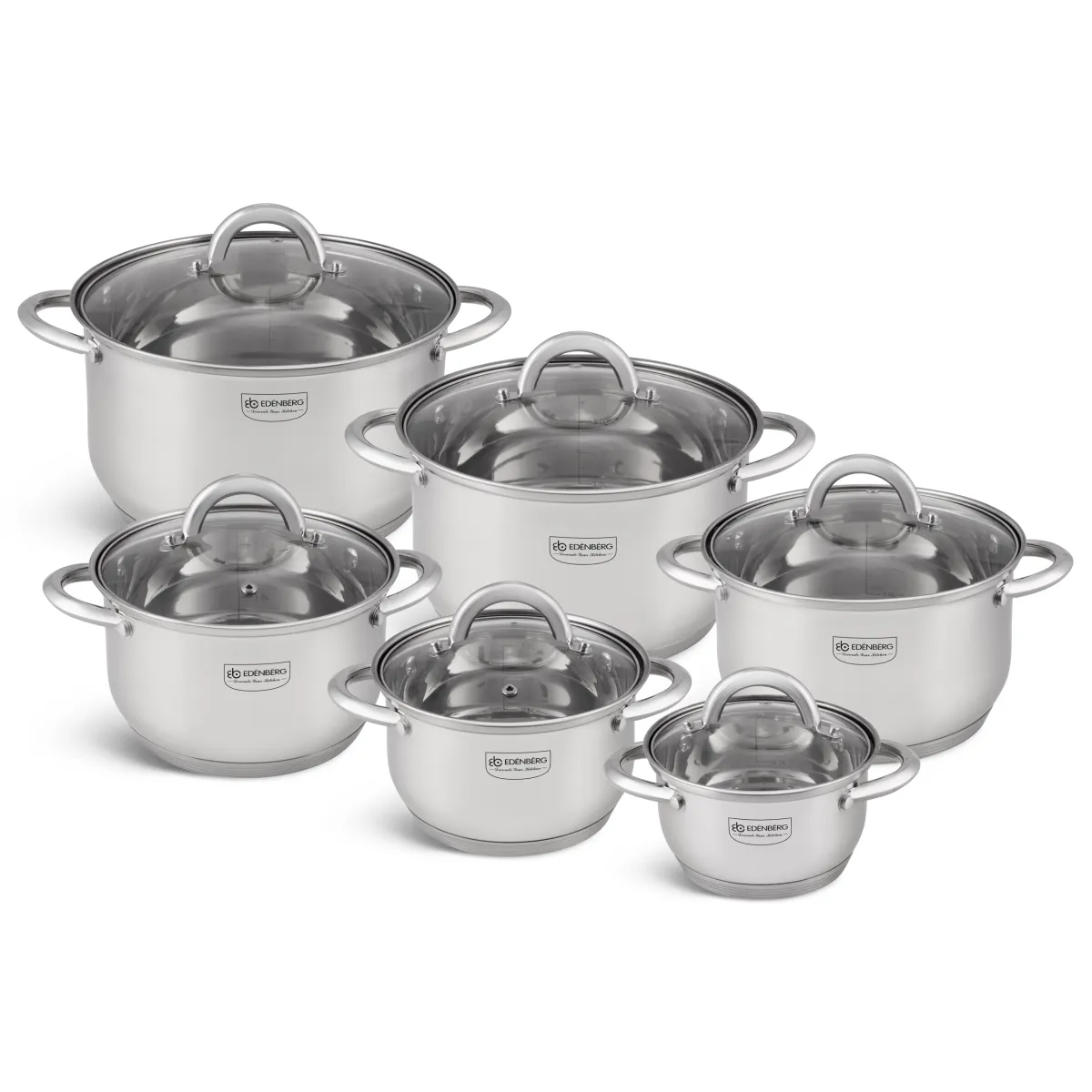 EDENBERG STAINLESS STEEL GAS INDUCTION COOKWARE SET  12 elements - EB-4000
