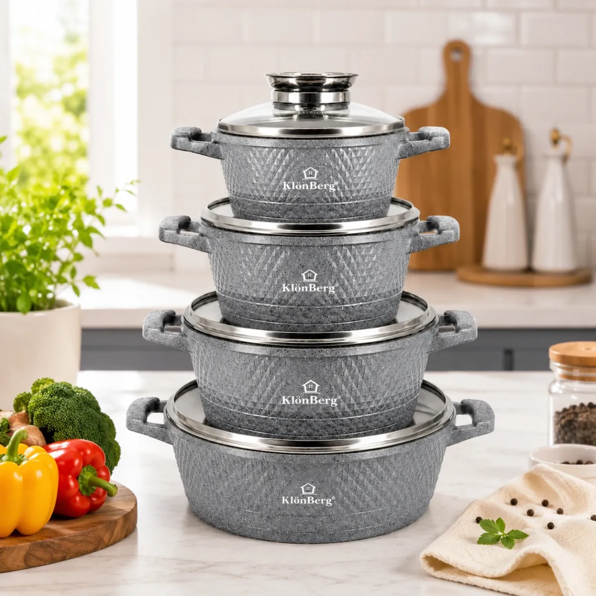 Ceramic Marble Cookware Set 8PCS Non Stick Casserole Set with Lids