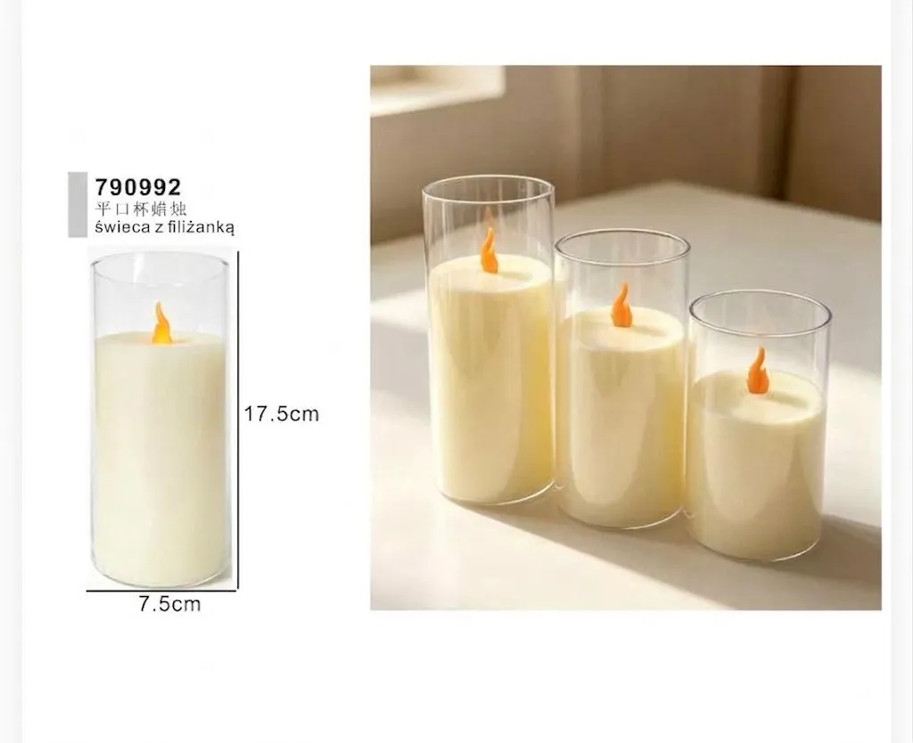 LED Pillar Candle in Clear Glass Cylinder (17.5 cm x 7.5 cm) – Item 790992