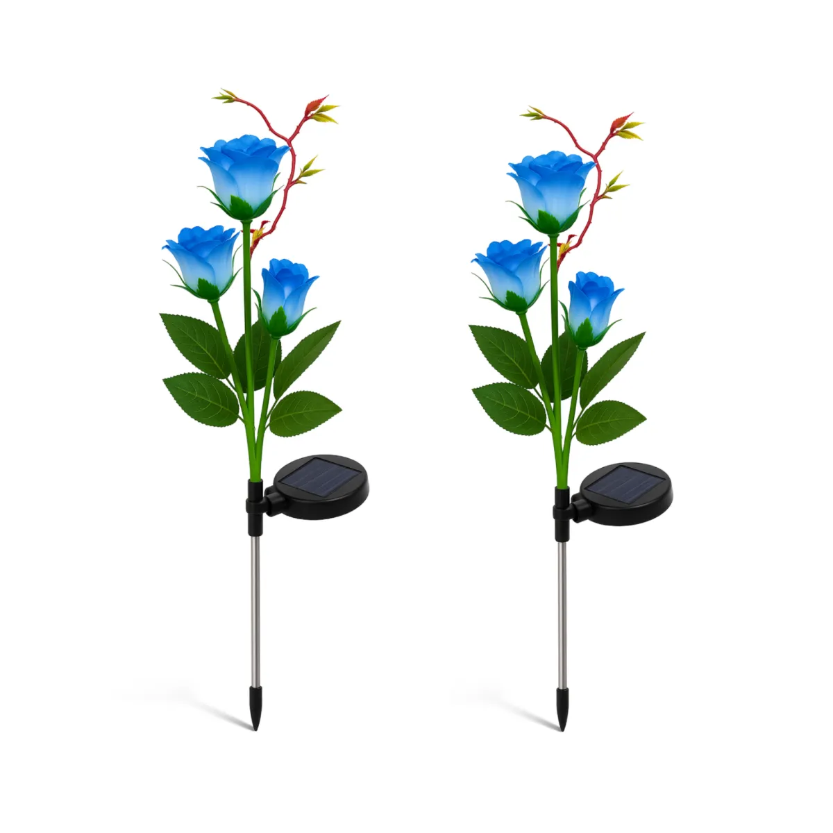 Zonne-roos tuinlamp blauw 80 cm 3 bloemen IP65