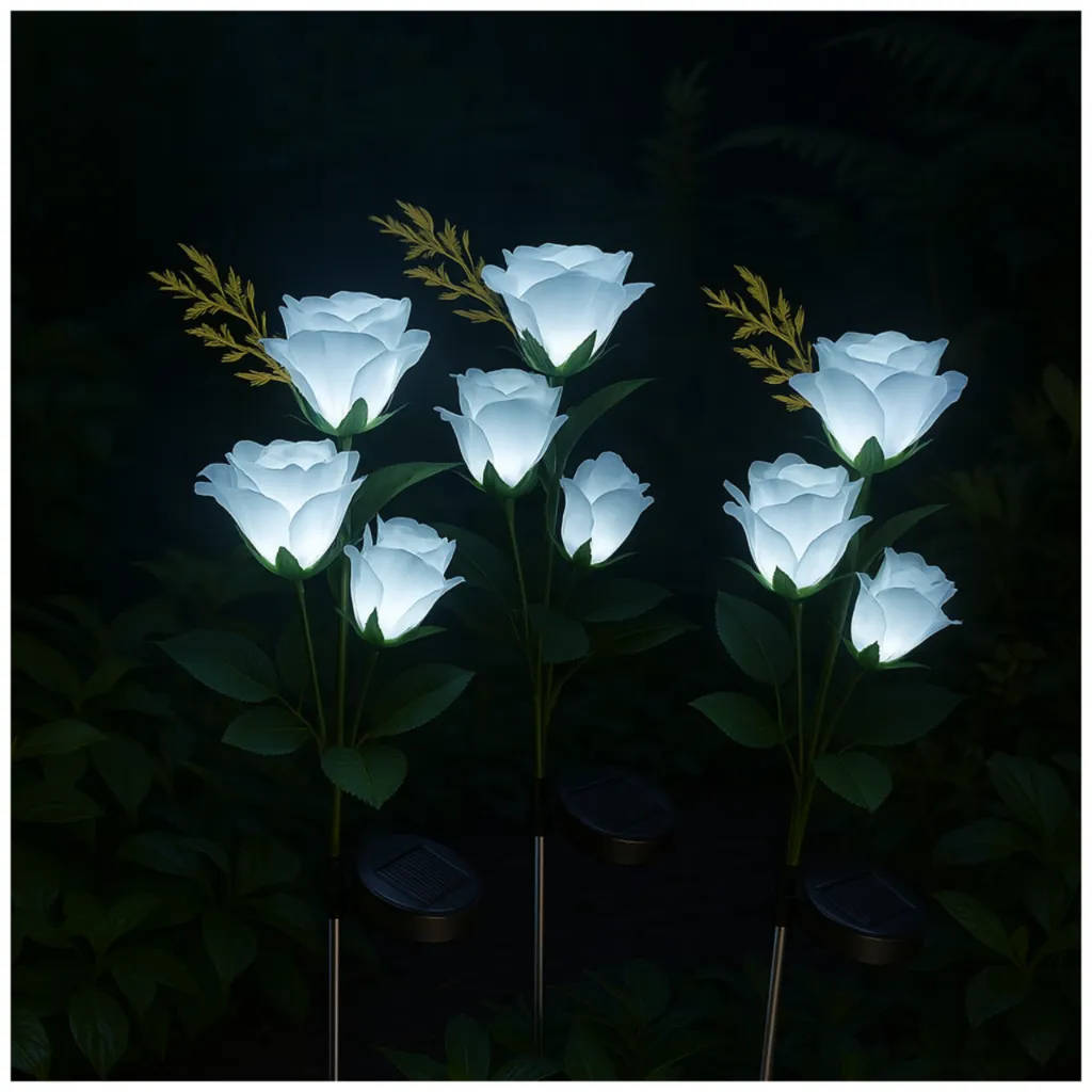 Zonne-roos tuinlamp wit 80 cm IP65 schemersensor 2 stuks