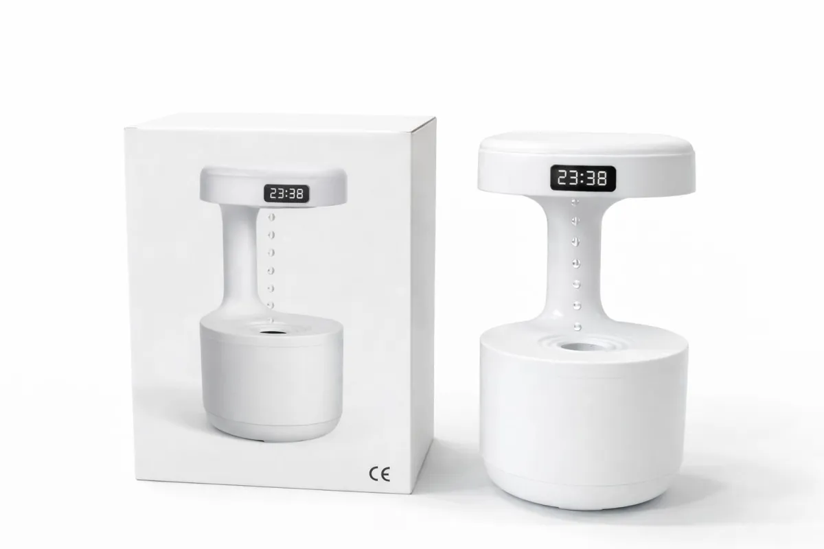 3D Floating Droplets Air Humidifier with LED Clock Display KDM0488