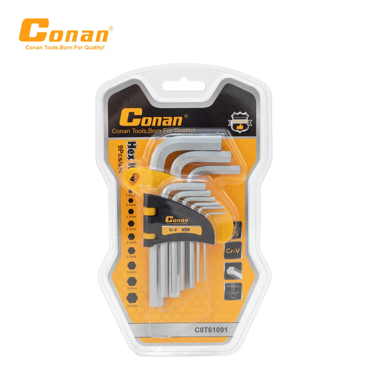 Conan 9-Piece Hex Key Set Cr-V (1.5-10mm) KDM1028