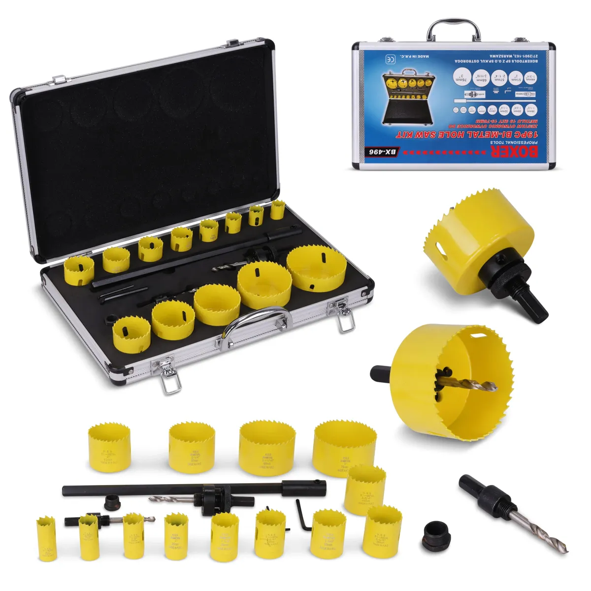 set of 19 metal hole saws, Bi-Metal Construction - BX496