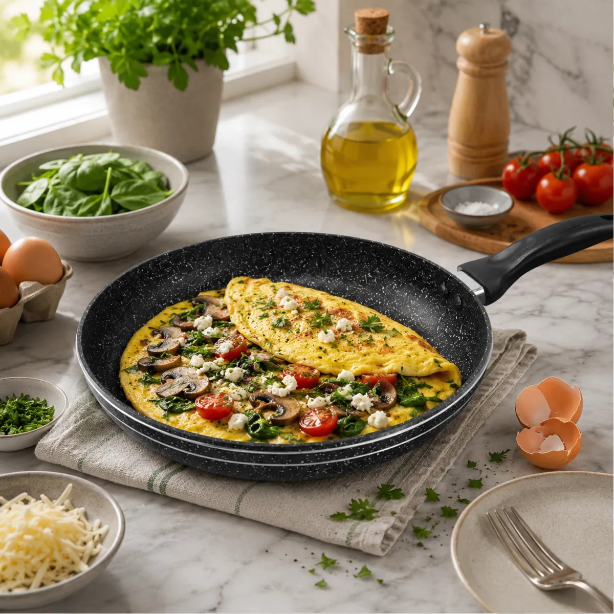Frying Pan 20CM Non-Stick Marble Coating Induction Compatible