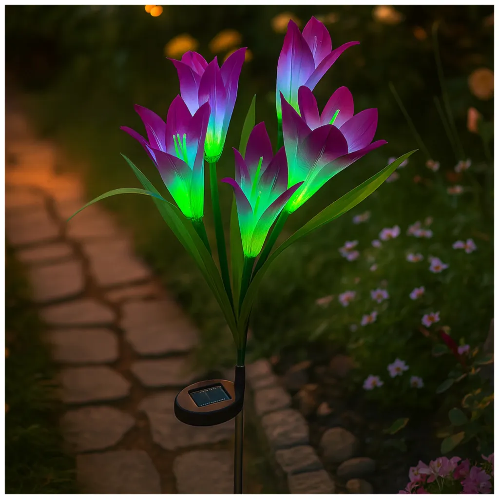 Solar LED Lamp Lily Flower Purple RGB Garden Ground Stake Decorative Waterproof 2 pcs.