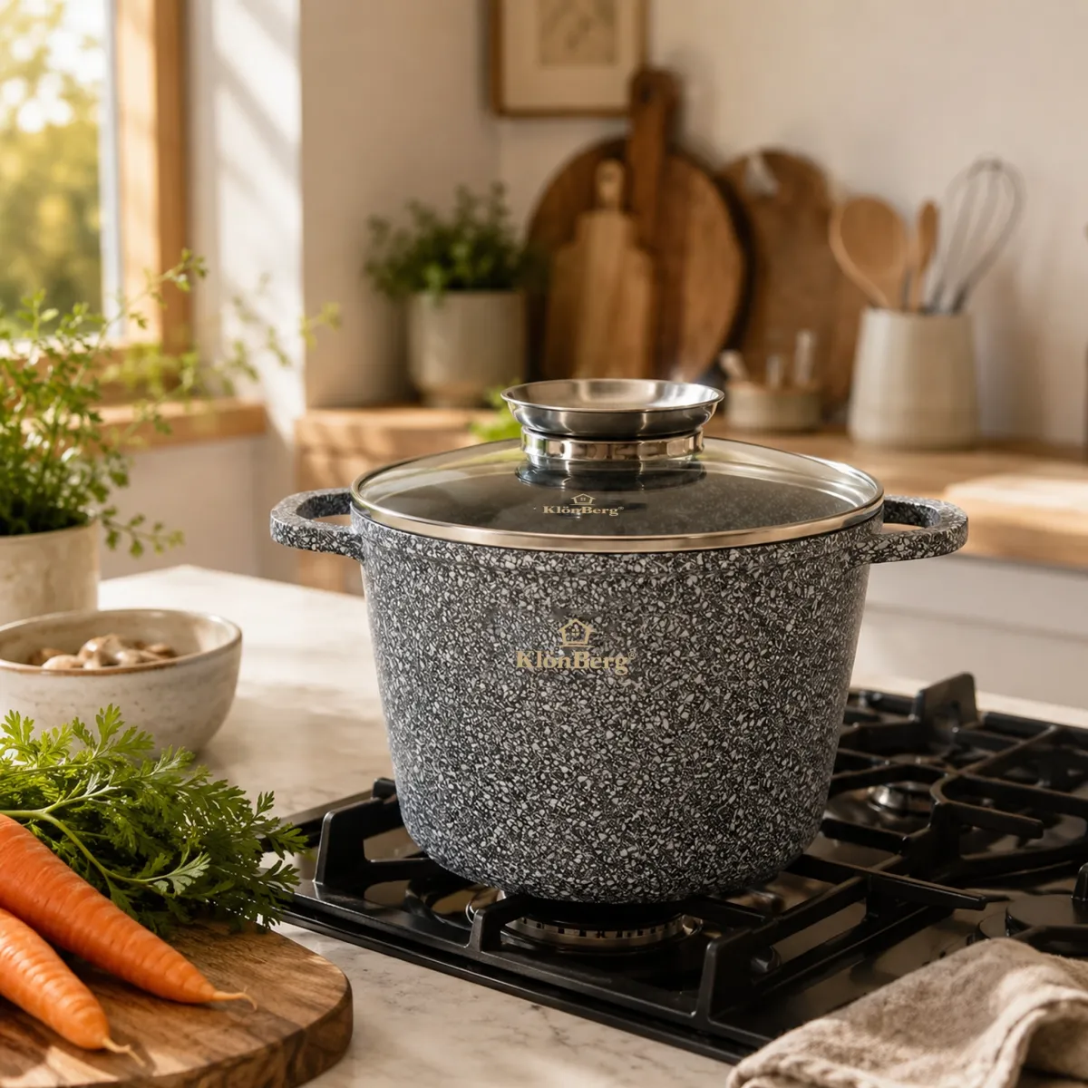 Ceramic Marble 14L Deep Pot 32CM with Lid Induction Safe KB-3961
