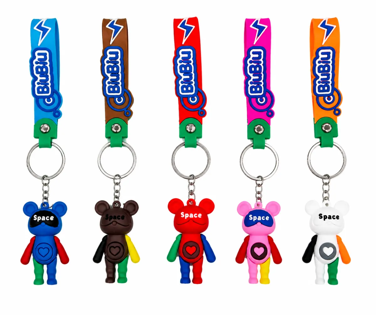 Space Bear Character Keychain with Printed Strap – 5 Colour Variants