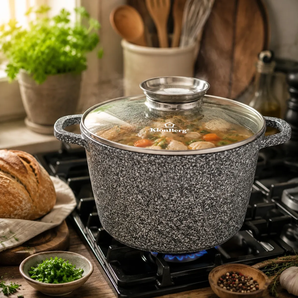 Ceramic Marble Non Stick Deep Pot 36CM 21L with Tempered Glass Lid