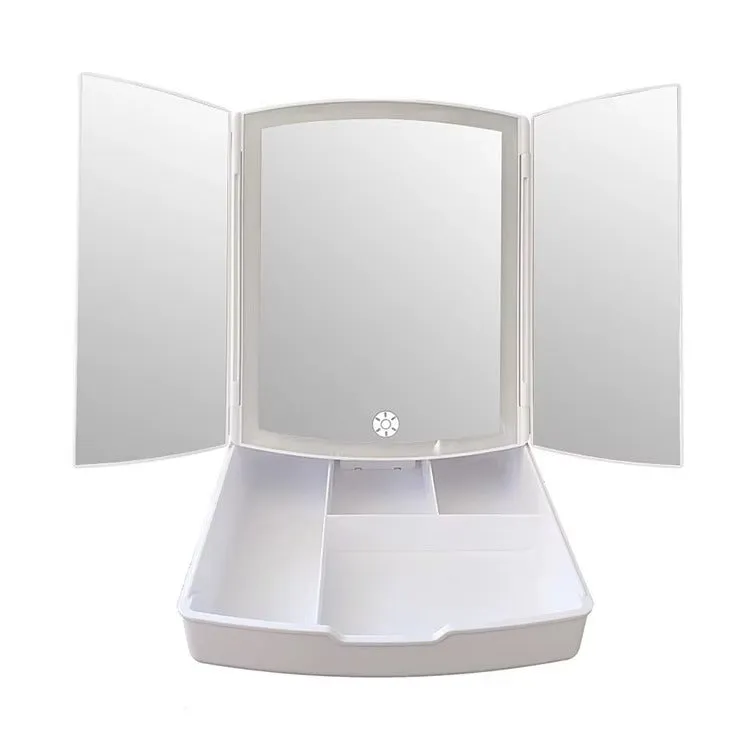 LED Tri-Fold Cosmetic Mirror with Makeup Organizer