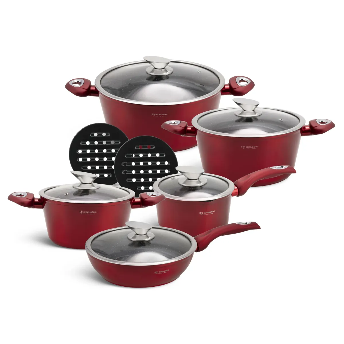 EDENBERG 12PCS ALUMINIUM COOKWARE SET - METALIC RED EB-5614