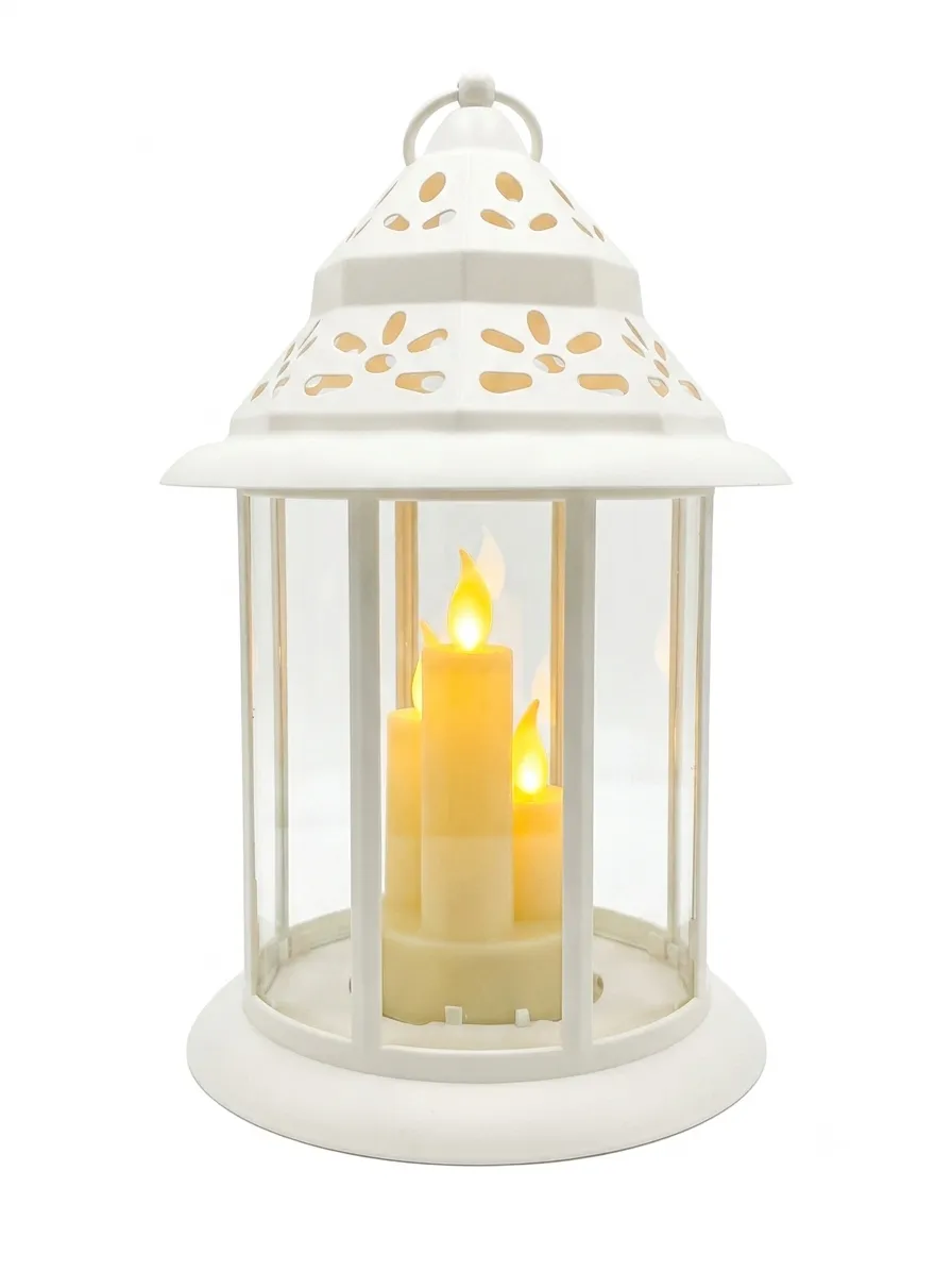 LED Lantern with Triple Candle Effect ,White