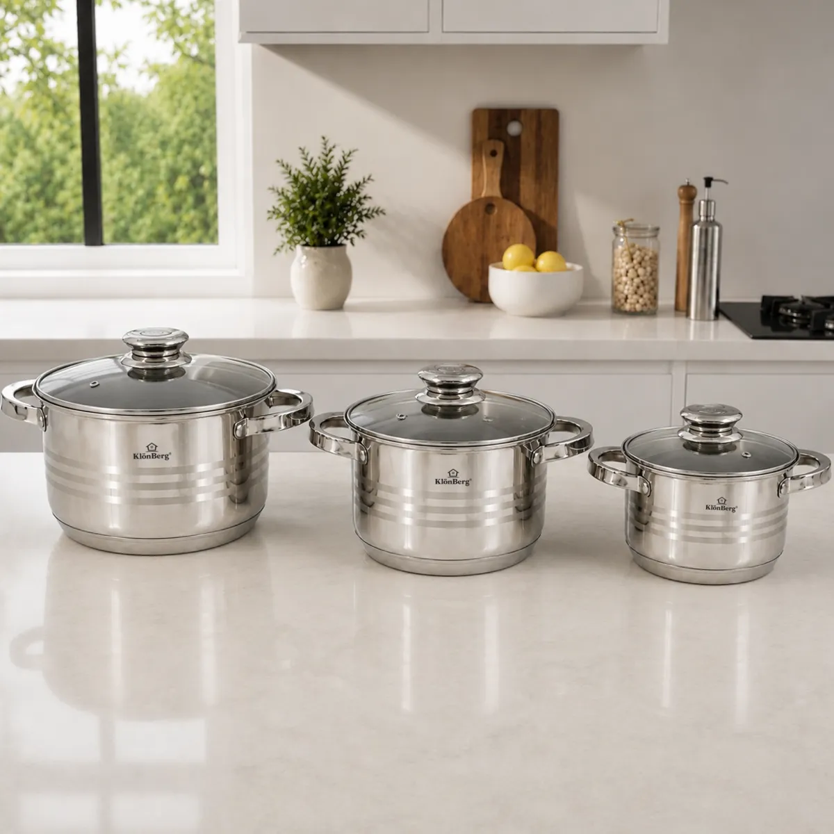 Stainless Steel Cookware Set 6 Piece with Glass Lids 9 Layer Base