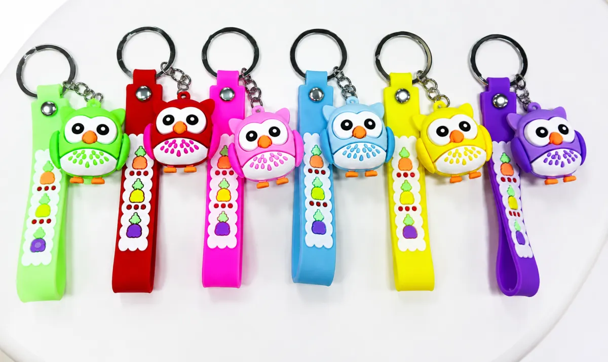 Owl Character Keychain with Printed Strap – 6 Colour Variants