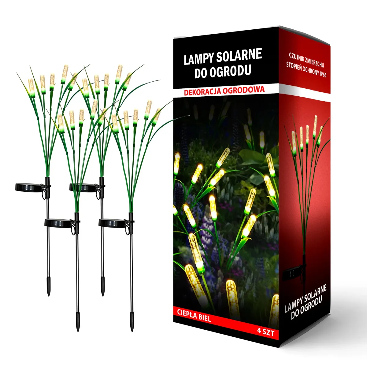 Solar Garden Lights LED Warm White with Dusk Sensor Waterproof Set of 4 pcs.