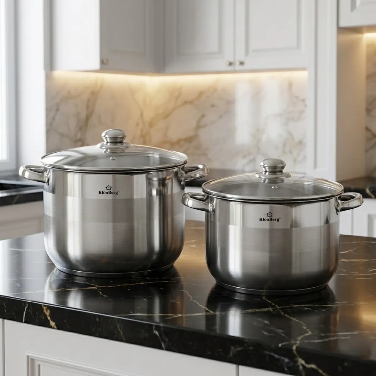 Large Stainless Steel Stock Pot Set with 5-Layer Base 34cm 36cm