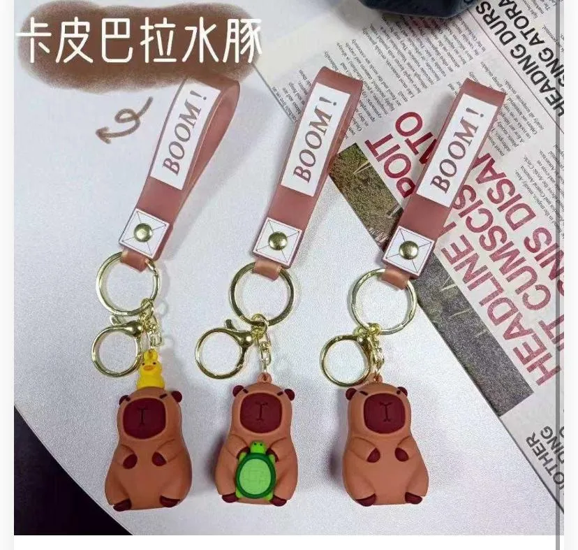 Cute Sitting Capybara with Friends Silicone Keychain Collection787894
