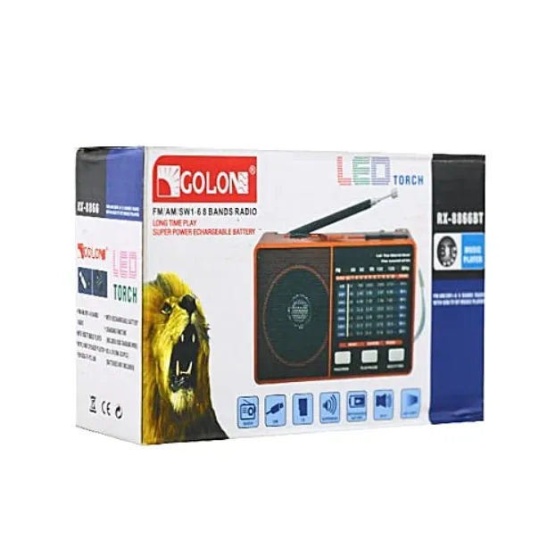 Golon RX-8866BT Portable Multi-Band Radio with MP3 Player & LED Flashlight KDM0148