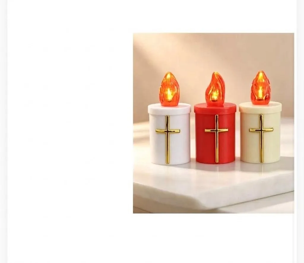 790977 ✝️ Gold Cross Devotional LED Candle 11 cm – Safe Flameless Prayer Light