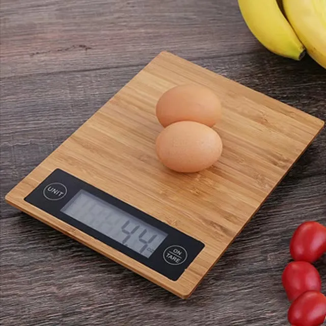 Electronic Bamboo Kitchen Scale LCD 5kg - Digital Kitchen Scale with Timer USB KDM0093