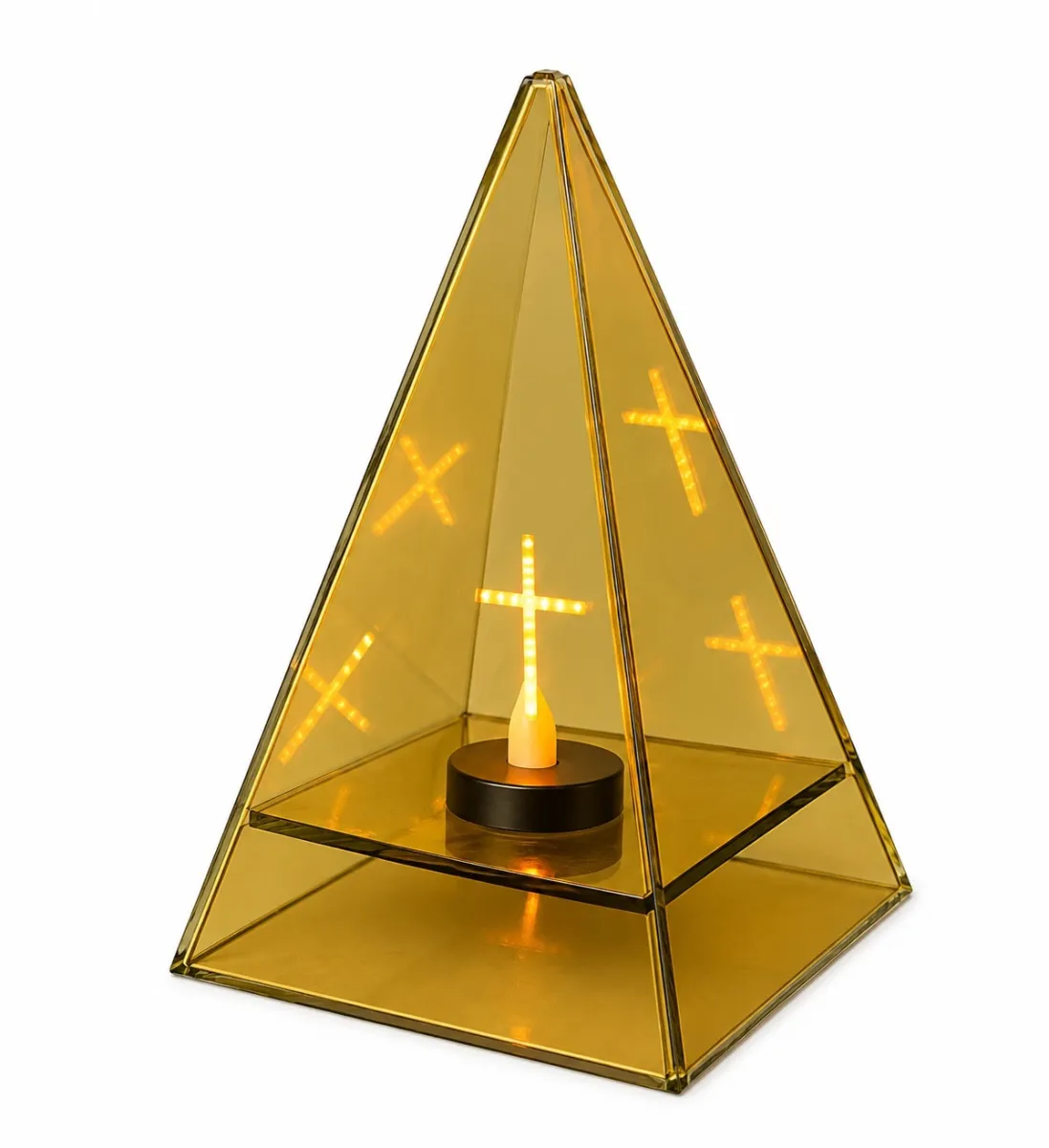 Led Grave Lantern 3D Pyramid Glass Memorial Light 20cm