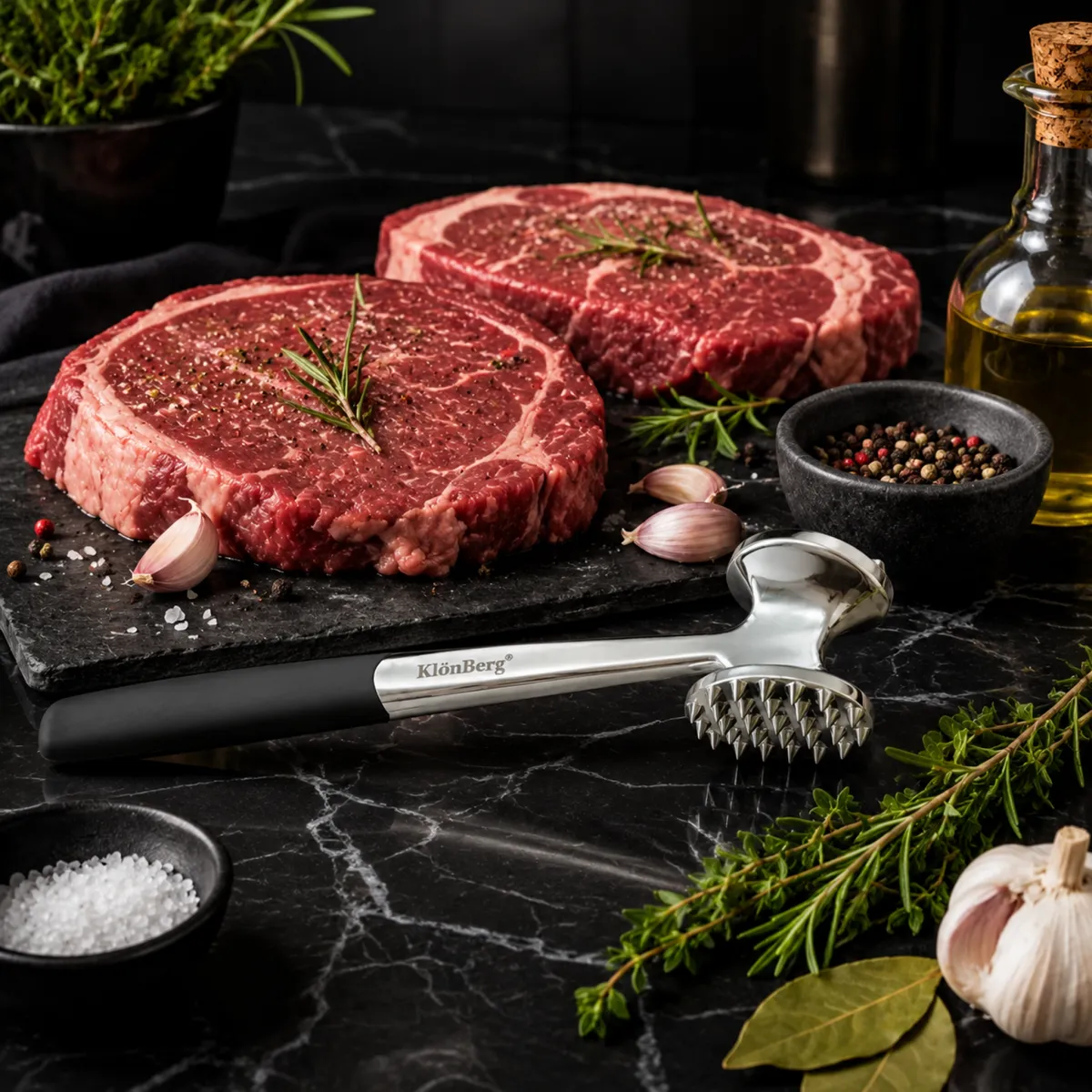 Double-Sided Stainless Steel Meat Tenderizer Hammer with Non-Slip Grip